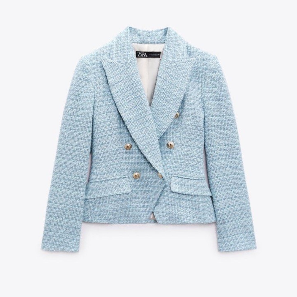 Zara Women's Light Blue Textured Blazer